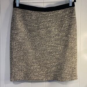 LOFT Skirt Pencil Tweed Office Grosgrain Ribbon Waist Black Cream Preppy Size 10